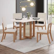 Conjunto Mesa Jantar Natalí Tampo MDF com 4 Cadeiras Milla Nature/Off White/Linho Conjunto Mesa Jantar Natalí Tampo MDF com 4 Cadeiras Milla Nature/Off White/Linho