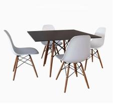 Conjunto Mesa Jantar Quadrada Eiffel 80cm Preto Mdf + 4 cadeiras Charles Eames Brancas