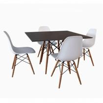 Conjunto Mesa Jantar Quadrada Eiffel 90cm Preto Mdf + 4 Cadeiras Charles Eames Brancas