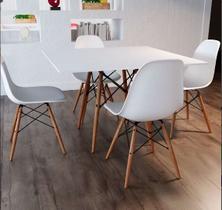 Conjunto Mesa Jantar Quadrada Moderna Eiffel 80cm Branco Mdf 4 cadeiras Charles Eames