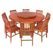 Conjunto Mesa Jantar Redonda 160cm Madeira Maciça Natural 8 Cadeiras Madri Com Tampo Giratório Conjunto Mesa Jantar Redonda 160cm Madeira Maciça Natural 8 Cadeiras Madri Com Tampo Giratório