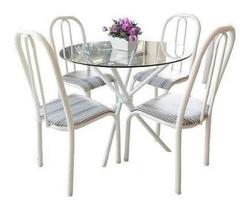 Conjunto Mesa Jantar Redonda Vidro Jantar 04 Cadeiras Pintur