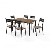 Conjunto Mesa Jasmim 1,35X0,80 Mdp C/6 Cadeiras Titanium Tampo Nogal Tubo Preto Conjunto Mesa Jasmim 1,35X0,80 Mdp C/6 Cadeiras Titanium Tampo Nogal Tubo Preto
