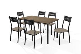 Conjunto mesa jasmim 1,35x0,80 mdp c/6 cadeiras titanium tampo nogal tubo preto