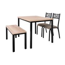 Conjunto mesa jogo sala jantar ciplafe flex com 1 banco mega e 2 cadeiras jade tubo preto fosco tampo madeira bp carvalho montreal 1,10m x 0,72m Conjunto mesa jogo sala jantar ciplafe flex com 1 banco mega e 2 cadeiras jade tubo preto fosco tampo madeira bp carvalho montreal 1,10m x 0,72m