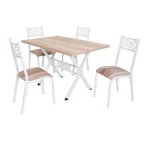Conjunto mesa jogo sala jantar ciplafe jade 4 cadeiras tubo branco tampo madeira bp carvalho montreal 1,20m x 0,80m retangular assento estofado Conjunto mesa jogo sala jantar ciplafe jade 4 cadeiras tubo branco tampo madeira bp carvalho montreal 1,20m x 0,80m retangular assento estofado