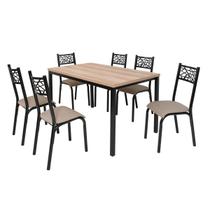 Conjunto mesa jogo sala jantar ciplafe jade flex 6 cadeiras tubo preto fosco tampo madeira bp amendoa 1,36m x 0,80m assento estofado Conjunto mesa jogo sala jantar ciplafe jade flex 6 cadeiras tubo preto fosco tampo madeira bp amendoa 1,36m x 0,80m assento estofado