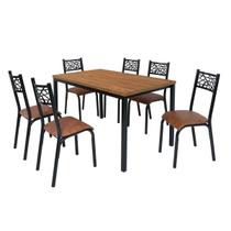 Conjunto mesa jogo sala jantar ciplafe jade flex 6 cadeiras tubo preto fosco tampo madeira bp carvalho montreal 1,36m x 0,80m assento estofado Conjunto mesa jogo sala jantar ciplafe jade flex 6 cadeiras tubo preto fosco tampo madeira bp carvalho montreal 1,36m x 0,80m assento estofado