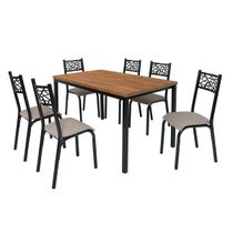 Conjunto mesa jogo sala jantar ciplafe jade flex 6 cadeiras tubo preto fosco tampo madeira bp carvalho montreal 1,36m x 0,80m assento estofado Conjunto mesa jogo sala jantar ciplafe jade flex 6 cadeiras tubo preto fosco tampo madeira bp carvalho montreal 1,36m x 0,80m assento estofado