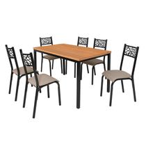 Conjunto mesa jogo sala jantar ciplafe jade flex 6 cadeiras tubo preto fosco tampo madeira bp freijo 1,36m x 0,80m assento estofado Conjunto mesa jogo sala jantar ciplafe jade flex 6 cadeiras tubo preto fosco tampo madeira bp freijo 1,36m x 0,80m assento estofado