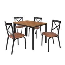 Conjunto mesa jogo sala jantar ciplafe karina flex 4 cadeiras preto fosco tampo bp amendoa 1,10m assento linho bege