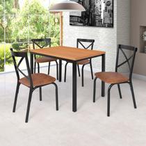 Conjunto mesa jogo sala jantar ciplafe karina flex 4 cadeiras preto fosco tampo bp freijo 1,10m assento estofado