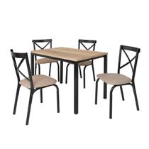 Conjunto mesa jogo sala jantar ciplafe karina flex 4 cadeiras tubo preto fosco tampo carvalho montreal 1,10m assento linho bege Conjunto mesa jogo sala jantar ciplafe karina flex 4 cadeiras tubo preto fosco tampo carvalho montreal 1,10m assento linho bege
