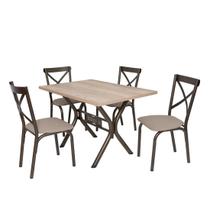 Conjunto mesa jogo sala jantar ciplafe karina x 4 cadeiras tubo bronze tampo madeira bp carvalho montreal 1,20m assento estofado Conjunto mesa jogo sala jantar ciplafe karina x 4 cadeiras tubo bronze tampo madeira bp carvalho montreal 1,20m assento estofado