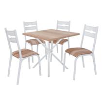 Conjunto mesa jogo sala jantar ciplafe luna slim tampo madeira bp carvalho montreal 0,75m x 0,75m quadrado com 4 cadeiras tubo branco assento estofado