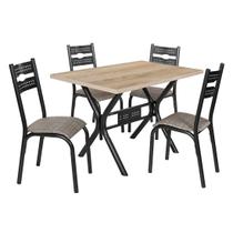 Conjunto mesa jogo sala jantar ciplafe luna tampo madeira carvalho montreal 1,20m x 0,80m retangular 4 cadeiras tubo craqueado preto assento estofado Conjunto mesa jogo sala jantar ciplafe luna tampo madeira carvalho montreal 1,20m x 0,80m retangular 4 cadeiras tubo craqueado preto assento estofado