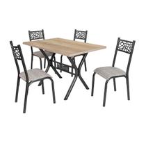 Conjunto mesa jogo sala jantar jade 4 cadeiras tubo craqueado preto tampo madeira bp carvalho montreal 1,20m x 0,80m retangular assento estofado Conjunto mesa jogo sala jantar jade 4 cadeiras tubo craqueado preto tampo madeira bp carvalho montreal 1,20m x 0,80m retangular assento estofado