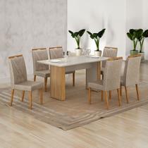 Conjunto Mesa Julia com Vidro com 6 Cadeiras Madeira Maciça Lara