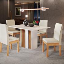 Conjunto Mesa Lara 1360cm X 900cm com 4 Cadeiras Cristal Mel/Off-White