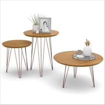 Conjunto Mesa Lateral/Apoio/Centro Decorativa Evolution Cinamomo com Pés Metálicos - Patrimar Móveis Conjunto Mesa Lateral/Apoio/Centro Decorativa Evolution Cinamomo com Pés Metálicos - Patrimar Móveis