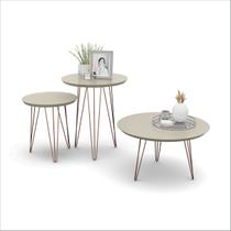 Conjunto Mesa Lateral/Apoio/Centro Decorativa Evolution Off White com Pés Metálicos - Patrimar Móveis Conjunto Mesa Lateral/Apoio/Centro Decorativa Evolution Off White com Pés Metálicos - Patrimar Móveis