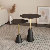 Conjunto Mesa Lateral de Canto Napoli Metal 65cm X 40cm Preto/Dourado Conjunto Mesa Lateral de Canto Napoli Metal 65cm X 40cm Preto/Dourado