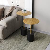 Conjunto Mesa Lateral de Canto Parma Metal 65cm 40cm X 40 Cm Marrom Natural Tawary/Dourado