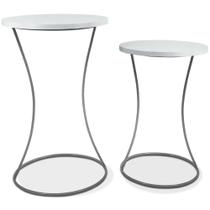 Conjunto Mesa Lateral De Canto Perla Dupla Prata e Branca