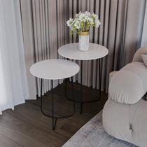Conjunto Mesa Lateral de Canto Trude 55cm X 45cm Branco/Preto Conjunto Mesa Lateral de Canto Trude 55cm X 45cm Branco/Preto