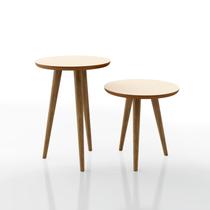 Conjunto Mesa Lateral e Apoio Redonda com Pés Palito de Madeira Lírio Via Nossa Conjunto Mesa Lateral e Apoio Redonda com Pés Palito de Madeira Lírio Via Nossa