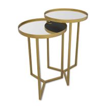 Conjunto Mesa Lateral Industrial Steel Glass Redonda Com Espelho - LH Móveis