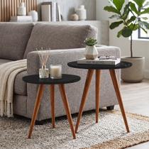 Conjunto Mesa Lateral Rubi com 2 Mesas Tampo Redondo e Pés Palito para Sala de Estar e Sofá - Preto Conjunto Mesa Lateral Rubi com 2 Mesas Tampo Redondo e Pés Palito para Sala de Estar e Sofá - Preto