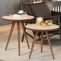 Conjunto Mesa Lateral Sofá Sala Pés Palito Off White Freijó