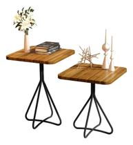 Conjunto Mesa Lateral Teca Firenze 50cm e 60cm Quadrada Tampo Em Madeira Reflorestada
