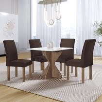 Conjunto Mesa Laura 90cm com 4 Cadeiras Canela Tampo Milão Plus com Vidro