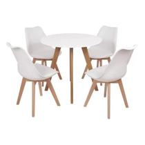 Conjunto Mesa Leda Branca 80 cm + 4 cadeiras Leda Brancas - Universal Mix