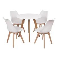 Conjunto Mesa Leda Branca 80 Cm + 4 Cadeiras Leda Brancas Conjunto Mesa Leda Branca 80 Cm + 4 Cadeiras Leda Brancas