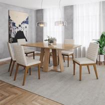 Conjunto Mesa Lins 160cm com Vidro 06 Cadeiras Elena Conjunto Mesa Lins 160cm com Vidro 06 Cadeiras Elena