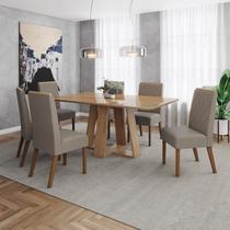 Conjunto Mesa Lins 160cm com Vidro 06 Cadeiras Nina Cinza/Nature/Marrom/Amêndoa Conjunto Mesa Lins 160cm com Vidro 06 Cadeiras Nina Cinza/Nature/Marrom/Amêndoa