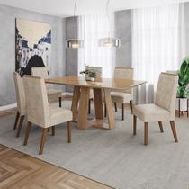 Conjunto Mesa Lins 160cm com Vidro 06 Cadeiras Nina Off White/Nature/Bege Conjunto Mesa Lins 160cm com Vidro 06 Cadeiras Nina Off White/Nature/Bege