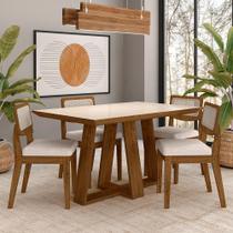 Conjunto Mesa Lins 4 Cadeiras Sextavada Freijó/off/bouclé Off - M.a