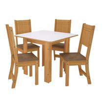 Conjunto Mesa Lisboa com 4 Cadeiras Freijó Offwhite Cacau - Indekes Conjunto Mesa Lisboa com 4 Cadeiras Freijó Offwhite Cacau - Indekes