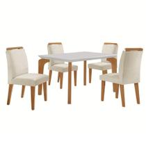 Conjunto Mesa Liz 120cm Com 4 Cadeiras Athenas Moderna Veludo Creme Off White Imbuia Conjunto Mesa Liz 120cm Com 4 Cadeiras Athenas Moderna Veludo Creme Off White Imbuia
