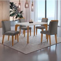 Conjunto Mesa Liz 120cm Com 4 Cadeiras Athenas Moderna Veludo Grafite Off White Imbuia Conjunto Mesa Liz 120cm Com 4 Cadeiras Athenas Moderna Veludo Grafite Off White Imbuia