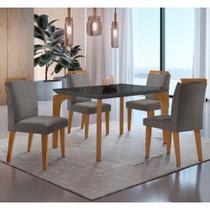 Conjunto Mesa Liz 120cm Com Vidro 4 Cadeiras Athenas Mod... Vel.grafite Grafite Imbuia Serig. Grafit