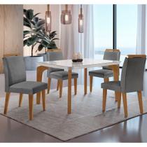 Conjunto Mesa Liz 120cm Com Vidro Cp 4 Cadeiras Athenas Moderna Linho Grafite Off White Imbuia Conjunto Mesa Liz 120cm Com Vidro Cp 4 Cadeiras Athenas Moderna Linho Grafite Off White Imbuia