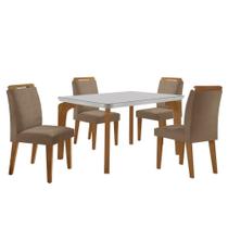 Conjunto Mesa Liz 120cm Com Vidro Cp 4 Cadeiras Athenas Moderna Veludo Capuccino Off White Imbuia Conjunto Mesa Liz 120cm Com Vidro Cp 4 Cadeiras Athenas Moderna Veludo Capuccino Off White Imbuia
