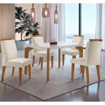 Conjunto Mesa Liz 120cm Com Vidro Cp 4 Cadeiras Athenas Moderna Veludo Creme Off White Imbuia Conjunto Mesa Liz 120cm Com Vidro Cp 4 Cadeiras Athenas Moderna Veludo Creme Off White Imbuia
