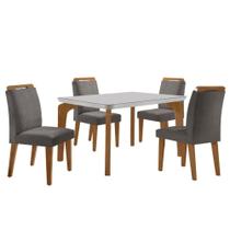 Conjunto Mesa Liz 120cm Com Vidro Cp 4 Cadeiras Athenas Moderna Veludo Grafite Off White Imbuia Conjunto Mesa Liz 120cm Com Vidro Cp 4 Cadeiras Athenas Moderna Veludo Grafite Off White Imbuia