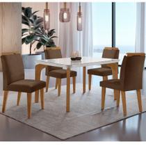 Conjunto Mesa Liz 120cm Com Vidro Cp 4 Cadeiras Athenas Moderna Veludo Marrom Off White Imbuia Conjunto Mesa Liz 120cm Com Vidro Cp 4 Cadeiras Athenas Moderna Veludo Marrom Off White Imbuia